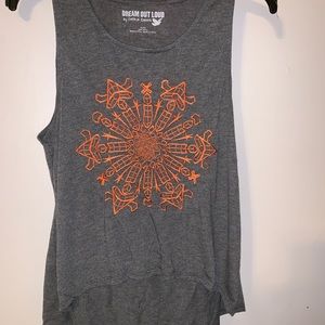 Hi low hem tank with cut out back and boho design